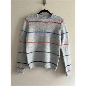 New Self Contrast Gray Multicolor Stripe Crewneck Sweater Soft Knit Pullover S